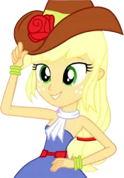 Size: 1764x2520 | Tagged: safe, derpibooru import, edit, edited screencap, editor:mrtoonlover83, screencap, applejack, eqg summertime shorts, equestria girls, g4, make up shake up, background removed, bare shoulders, belt, bracelet, clothes, cowboy hat, dress, fall formal outfits, flower, freckles, grin, hand on hip, hat, hat tip, image, jewelry, my little pony equestria girls: summertime shorts, png, rose, scarf, simple background, sleeveless, sleeveless dress, smiling, solo, strapless, strapless dress, teeth, transparent background