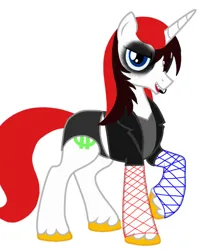 Size: 1290x1607 | Tagged: safe, artist:kingofmlp, derpibooru import, oc, oc:lmoney, unofficial characters only, unicorn, clothes, emo, fishnet clothing, fishnets, heavy makeup, horn, image, jpeg, makeup, open mouth, performance, performer, pixel art, punk, royalty, scene, simple background, singing, smiling, socks, solo, sprite, stockings, thigh highs, white background