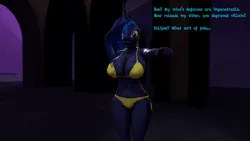 Size: 1280x720 | Tagged: suggestive, artist:doctorsluttington, derpibooru import, part of a set, princess luna, alicorn, anthro, g4, breasts, clothes, image, mind control, part of a series, png, text, underwear