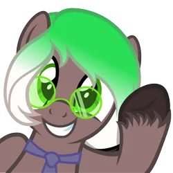 Size: 3530x3530 | Tagged: safe, artist:kobiasfunke, derpibooru import, part of a set, oc, oc:cutting edge, unofficial characters only, earth pony, pony, g4, bust, clothes, commission, cute, earth pony oc, emoji, female, glasses, hairband, image, mare, necktie, ocbetes, png, simple background, smiling, solo, sticker, transparent background, vector, waving