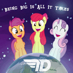 Size: 3000x3000 | Tagged: safe, artist:faulty, derpibooru import, apple bloom, scootaloo, sweetie belle, earth pony, pegasus, pony, unicorn, g4, 2020, animated, being big is all it takes, cutie mark crusaders, electronic, high res, horn, house (music), image, lossless transcode, music, progressive house, remix, show tune remix, sound, sound only, vocals, webm