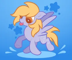 Size: 1947x1628 | Tagged: safe, artist:squidpony, derpibooru import, derpy hooves, pegasus, pony, g4, :p, blue background, closed mouth, colored lineart, cute, derpabetes, feathered wings, female, full body, halftone, image, mare, png, puddle, simple background, smiling, solo, splashing, starry background, three quarter view, tongue out, underhoof, water, wings