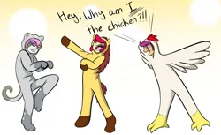 Size: 1280x783 | Tagged: safe, artist:burnttoastandbutter, derpibooru import, apple bloom, scootaloo, sweetie belle, equestria girls, g4, clothes, costume, cutie mark crusaders, image, jpeg, simple background, trio