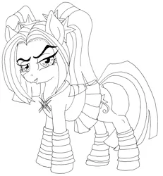 Size: 2978x3228 | Tagged: safe, artist:ciaran, derpibooru import, aria blaze, ponified, earth pony, pony, equestria girls, g4, black and white, derpibooru exclusive, disguise, disguised siren, dock, equestria girls ponified, eye clipping through hair, eyebrows, eyebrows visible through hair, female, gem, grayscale, gritted teeth, hairpin, hooves, image, inked, jewelry, long mane, looking at you, makeup, monochrome, my little pony equestria girls: rainbow rocks, necklace, pigtails, png, simple background, siren gem, smiling, smiling at you, solo, speech bubble, tail, talking, teeth, traditional art, white background, wip