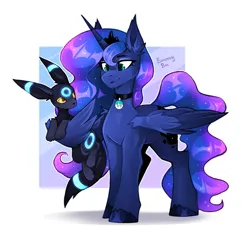 Size: 2671x2500 | Tagged: safe, artist:buvanybu, derpibooru import, princess luna, umbreon, g4, cute, image, lunabetes, png, pokémon