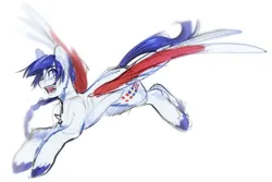 Size: 2088x1392 | Tagged: safe, artist:itssilver, derpibooru import, oc, unofficial characters only, pegasus, flying, image, png, simple background, unshorn fetlocks, white background
