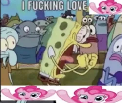 Size: 1275x1080 | Tagged: safe, derpibooru import, edit, editor:zipkey.crunchy, screencap, pinkie pie, earth pony, fish, pony, g4, female, image, jpeg, mare, needs more jpeg, shitposting, sponge, spongebob squarepants, spongebob squarepants (character), squidward tentacles, vulgar