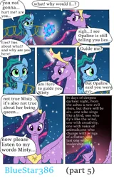 Size: 512x800 | Tagged: safe, artist:bluestar386, derpibooru import, twilight sparkle, twilight sparkle (alicorn), alicorn, pony, unicorn, comic:ghost of the past, g4, g5, balcony, comic, dialogue, duo, duo female, female, horn, image, mare, misty brightdawn, night, night sky, older, older twilight, older twilight sparkle (alicorn), png, prophecy, sky