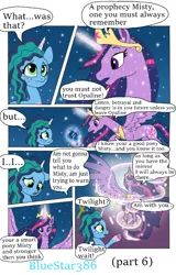 Size: 512x800 | Tagged: safe, artist:bluestar386, derpibooru import, twilight sparkle, twilight sparkle (alicorn), alicorn, pony, unicorn, comic:ghost of the past, g4, g5, comic, dialogue, duo, duo female, female, horn, image, mare, misty brightdawn, night, night sky, older, older twilight, older twilight sparkle (alicorn), png, sky