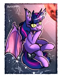 Size: 2000x2500 | Tagged: safe, artist:ronin20181, derpibooru import, twilight sparkle, twilight sparkle (alicorn), alicorn, bat pony, pony, g4, bat ponified, blood moon, image, moon, png, race swap, solo
