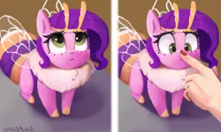 Size: 5000x3000 | Tagged: safe, artist:anastas, derpibooru import, pipp, pipp petals, bee, bee pony, human, hybrid, insect, original species, pegasus, pony, g5, adorapipp, boop, bumblebee, bumblebipp, chibi, cute, female, hand, image, insect wings, looking up, meme, nail polish, offscreen character, parody, pipp is short, pipp is smol, png, ponified animal photo, pov, smol, solo, species swap, wings