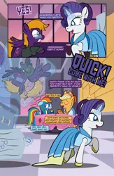 Size: 1920x2948 | Tagged: safe, artist:alexdti, derpibooru import, applejack, rainbow dash, rarity, oc, oc:purple creativity, pony, comic:quest for friendship retold, g4, clothes, dress, glasses, glow, glowing horn, horn, image, magic, png, uniform, wonderbolts uniform