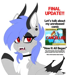 Size: 3553x3963 | Tagged: safe, artist:melodytheartpony, derpibooru import, rainbow dash, oc, oc:melody silver, dracony, dragon, hybrid, comic:how it all began, g4, bags under eyes, choker, dragon wings, duo, ear piercing, eyelashes, fangs, feathered wings, female, feral, horns, image, lip piercing, looking at you, open mouth, piercing, png, simple background, slit pupils, solo focus, talking, talking to viewer, tired, tongue out, update, white background, wings