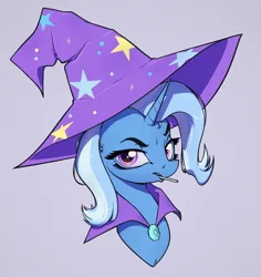 Size: 1700x1800 | Tagged: safe, artist:aquaticvibes, derpibooru import, trixie, pony, unicorn, g4, bust, cape, clothes, female, hat, horn, image, mare, png, solo, trixie's cape, trixie's hat