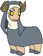 Size: 139x178 | Tagged: safe, artist:zarcotauomega, derpibooru import, ponified, earth pony, pony, sheep, catholicism, christianity, clothes, female, image, male, nun, png, ram, solo, wholesome monster girl academia