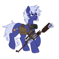 Size: 2000x2000 | Tagged: safe, artist:alienz_tea, derpibooru import, oc, oc:starlight, unofficial characters only, pony, unicorn, fallout equestria, fanfic:fallout equestria: the chrysalis, fanfic art, gun, horn, image, png, simple background, solo, transparent background, unicorn oc, weapon