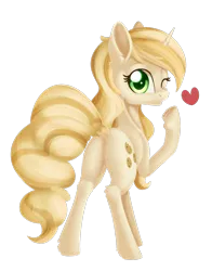 Size: 1150x1464 | Tagged: safe, artist:dusthiel, derpibooru import, sweet biscuit, pony, unicorn, g4, butt, dock, female, floating heart, heart, horn, image, looking at you, looking back, looking back at you, mare, one eye closed, plot, png, raised hoof, rear view, simple background, solo, tail, transparent background, underhoof, wink, winking at you