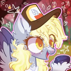 Size: 2048x2048 | Tagged: safe, artist:deerdreamers, derpibooru import, derpy hooves, pegasus, pony, g4, blonde, blonde mane, blushing, cap, chest fluff, cute, derpabetes, derpy day, ear fluff, forest, forest background, freckles, gray coat, hat, heart, heart eyes, hoof heart, image, jpeg, long eyelashes, mailmare, mailpony, messy mane, open mouth, smiling, stars, tree, underhoof, wingding eyes, yellow eyes