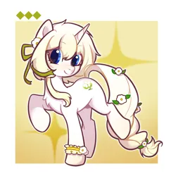 Size: 2048x2048 | Tagged: safe, artist:miwq, derpibooru import, oc, oc:crachin jasmin, unofficial characters only, pony, unicorn, cute, derpibooru exclusive, flower, garter ring, horn, image, jasmine, looking at you, png, solo, white coat