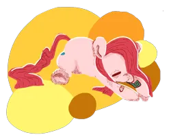 Size: 1160x928 | Tagged: safe, artist:let-the-rainbow-remind-us, artist:peppar, derpibooru import, pinkie pie, earth pony, pony, g4, 2014, bandaid, closed mouth, eyes closed, female, full body, hair over one eye, image, lying down, mare, noisemaker, old art, partially transparent background, pinkamena diane pie, png, prone, sad, solo, three quarter view, underhoof