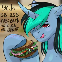 Size: 4724x4724 | Tagged: safe, artist:chrystal_company, derpibooru import, oc, oc:chrystal, oc:darky wings, unofficial characters only, pegasus, pony, unicorn, commission, horn, image, imminent vore, jpeg, kitchen eyes, macro/micro, micro, your character here