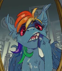 Size: 3318x3792 | Tagged: safe, artist:kovoranu, derpibooru import, rainbow dash, bat pony, pegasus, g4, bat ponified, image, png, race swap, rainbowbat, solo