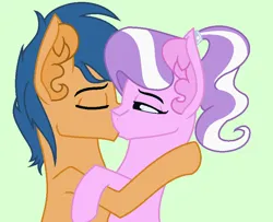 Size: 835x678 | Tagged: safe, artist:dubstepicdj, derpibooru import, diamond tiara, first base, earth pony, pony, g4, adorabase, base used, bedroom eyes, cute, diamondbase, diamondbetes, duo, duo male and female, eyes closed, female, green background, hug, image, kissing, male, mare, older, older diamond tiara, older first base, png, ponytail, ship:diamondbase, shipping, simple background, smiling, stallion, straight
