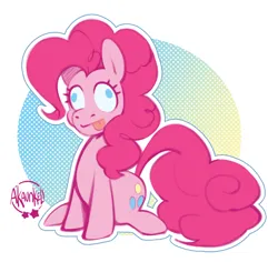 Size: 1800x1700 | Tagged: safe, artist:akaunkel, derpibooru import, pinkie pie, earth pony, pony, g4, :p, female, image, mare, no pupils, outline, png, ponk, signature, sitting, solo, tongue out, wall eyed, white outline