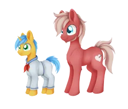 Size: 1789x1526 | Tagged: safe, artist:dusthiel, derpibooru import, oc, oc:cold hooves, oc:zephoryn, unofficial characters only, earth pony, pony, unicorn, clothes, colt, commission, duo, duo male, foal, horn, image, male, png, sailor uniform, simple background, stallion, transparent background, uniform