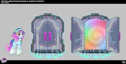 Size: 4315x2215 | Tagged: safe, derpibooru import, official, pony, g5, my little pony: tell your tale, leak, .ai available, .psd available, circuit, circuitry, circuits, closed door, concept art, crystal brighthouse, door, doorway, female, futuristic, image, lil critter workshop, magic, mare, my little pony logo, odessa evensong, open door, png, portal, science fiction, shoots, solo, technology, the petal gala, vector