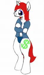 Size: 1214x2056 | Tagged: suggestive, artist:kingofmlp, derpibooru import, oc, oc:lmoney, unofficial characters only, pony, unicorn, g4, bipedal, clothes, colt, content, foal, happy, horn, image, jpeg, male, nudity, partial nudity, simple background, smiling, solo, standing, teenager, underwear, vitiligo, white background, younger