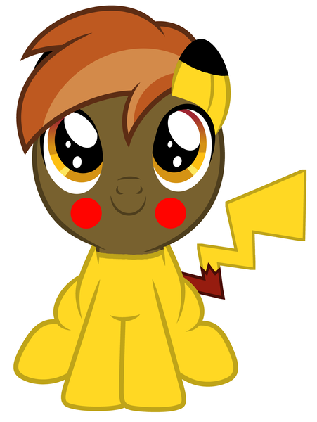 Size: 3792x5040 | Tagged: safe, artist:red4567, derpibooru import, button mash, earth pony, pikachu, pony, buttonbetes, clothes, colt, costume, crossover, cute, image, male, png, pokémon, simple background, sitting, solo, solo male, white background