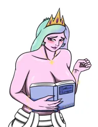 Size: 1583x2048 | Tagged: suggestive, artist:sandypeacebringer, derpibooru import, princess celestia, human, equestria girls, g4, big breasts, book, breasts, busty princess celestia, covering, huge breasts, image, jpeg, simple background, solo, white background