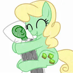 Size: 2000x2000 | Tagged: artist needed, safe, derpibooru import, apple honey, apple tarty, oc, oc:anon, earth pony, pony, g4, apple family member, body pillow, cuddling, eyes closed, female, hug, image, jpeg, mare, pillow, simple background, smiling, snuggling, white background