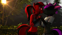 Size: 1024x576 | Tagged: safe, artist:runic_the_wolf, ponerpics import, oc, oc:runic, unofficial characters only, anthro, 3d, breasts, clothes, eyes closed, female, image, jpeg, kissing, looking at each other