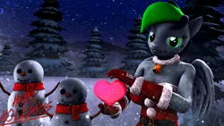 Size: 1024x576 | Tagged: safe, artist:runic_the_wolf, ponerpics import, oc, unofficial characters only, anthro, 3d, breasts, christmas, clothes, female, gloves, holiday, image, jpeg, snow