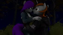 Size: 1024x576 | Tagged: safe, artist:runic_the_wolf, ponerpics import, oc, unofficial characters only, anthro, 3d, breasts, clothes, female, image, jpeg, looking at each other, male and female