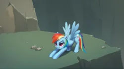 Size: 2496x1400 | Tagged: safe, ai content, machine learning generated, prompter:antedown, rainbow dash, pegasus, pony, g4, may the best pet win, season 2, ai composition, cliff, face down ass up, female, full body, generator:pony diffusion v6 xl, ghastly gorge, image, iwtcird, mare, meme, my little pony, png, scene interpretation, scrunchy face, side view, solo, spread wings, standing, stone, stretching, wingboner, wings