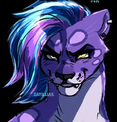 Size: 1440x1508 | Tagged: safe, artist:zatillias, derpibooru import, big cat, leopard, snow leopard, g5, my little pony: make your mark, 2023, allura, aq bars, black background, bust, ear piercing, fangs, female, image, jpeg, looking at you, my little pony: make your mark chapter 6, piercing, portrait, scene interpretation, secrets of starlight, signature, simple background, sketch, smiling, solo