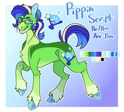 Size: 1198x1082 | Tagged: safe, artist:honkhonkbonk, derpibooru import, oc, oc:pippin script, earth pony, pony, glasses, image, magical lesbian spawn, male, offspring, parent:applejack, parent:rarity, parents:rarijack, png, solo, stallion