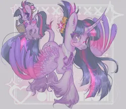 Size: 1868x1616 | Tagged: safe, artist:xijoh, derpibooru import, twilight sparkle, twilight sparkle (alicorn), alicorn, pony, g4, book, coat markings, colored eyelashes, colored pinnae, colored wings, curved horn, ear fluff, facial markings, female, flapping, flying, folded wings, glasses, gradient wings, hair up, hairclip, horn, image, leonine tail, long fetlocks, looking at you, mare, neck bow, old art, png, purple eyelashes, raised hoof, round ears, round glasses, shirtless shirt collar, solo, sparkles, sparkly mane, sparkly tail, stripe (coat marking), tail, unshorn fetlocks, wings