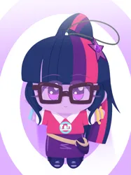 Size: 1957x2612 | Tagged: safe, alternate version, artist:batipin, derpibooru import, part of a set, sci-twi, twilight sparkle, human, equestria girls, g4, 2d, alternate character, bangs, female, geode of telekinesis, glasses, hairclip, image, magical geodes, plushie, png, ponytail, solo, toy
