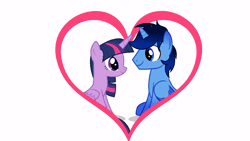Size: 1280x720 | Tagged: safe, artist:gabriel18017, derpibooru import, twilight sparkle, twilight sparkle (alicorn), oc, oc:blue thunder, alicorn, pony, g4, advertisement, animated, blushing, canon x oc, commission, duo, duo male and female, eyes closed, female, gif, heart, horn, image, kiss on the cheek, kiss on the lips, kissing, lidded eyes, male, mare, shipping, simple background, smiling, sparkles, stallion, straight, white background, wings, ych animation, ych result