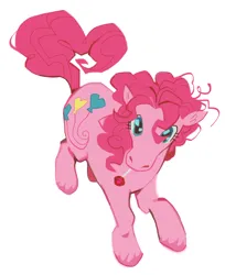 Size: 2100x2579 | Tagged: safe, artist:hillhomed, derpibooru import, pinkie pie, earth pony, pony, g4, candy, colored lineart, ear fluff, female, food, full body, high res, hoers, image, lollipop, looking at you, mare, nostrils, overhead view, png, ponk, simple background, solo, unshorn fetlocks, white background, you're doing it wrong