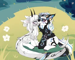 Size: 2500x2000 | Tagged: safe, artist:vinum, derpibooru import, oc, unofficial characters only, earth pony, original species, pony, background removed, gay, horns, image, kissing, long tail, long tongue, love, male, png, solo, sweet, tail, tongue out