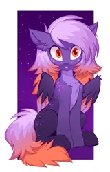 Size: 1645x2570 | Tagged: safe, artist:lispp, derpibooru import, oc, oc:ardent dusk, unofficial characters only, pegasus, pony, butt freckles, chest fluff, coat freckles, fluffy, freckles, image, pale belly, partially open wings, passepartout, png, sitting, solo, two toned wings, wings