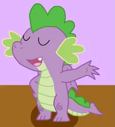 Size: 673x749 | Tagged: safe, artist:cmara, derpibooru import, spike, dragon, g4, eyes closed, image, male, open mouth, open smile, png, simple background, smiling, solo, tail, winged spike, wings