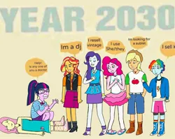 Size: 1896x1512 | Tagged: safe, artist:r4spie, derpibooru import, applejack, fluttershy, pinkie pie, rainbow dash, rarity, sci-twi, sunset shimmer, twilight sparkle, human, equestria girls, g4, female, image, jpeg, mane six, tongue out, x eyes, year 2030