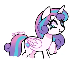 Size: 958x851 | Tagged: safe, artist:risswm, derpibooru import, princess flurry heart, alicorn, pony, g4, c:, closed mouth, eye clipping through hair, eyebrows, feathered wings, female, folded wings, horn, image, looking at you, mare, older, older flurry heart, png, raised hoof, signature, simple background, smiling, smiling at you, solo, standing, three quarter view, white background, white pupils, wings