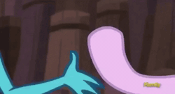 Size: 500x270 | Tagged: safe, screencap, princess ember, starlight glimmer, dragon, pony, celestial advice, g4, =totally, animated, bros, chest bump, discovery family logo, dragon lands, dragoness, female, funny, gif, handshake, image, my little pony, predator (franchise)